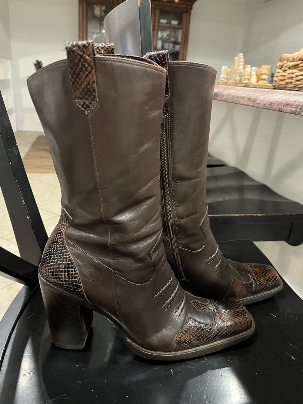 Vintage Rampage Genuine Brown Leather Snakeskin Cowboy/Western Boots
